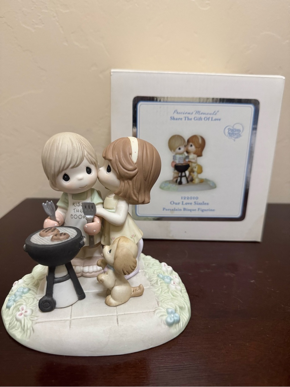 Precious Moments Cream and Pastel Couple BBQ Figurine with Dogs